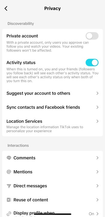 private account tiktok
